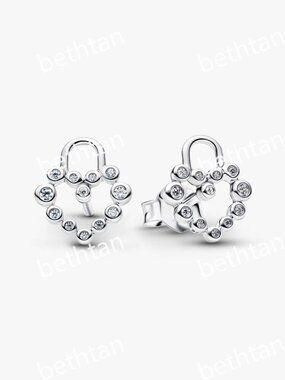 Sparkling Heart Padlock Stud Earrings